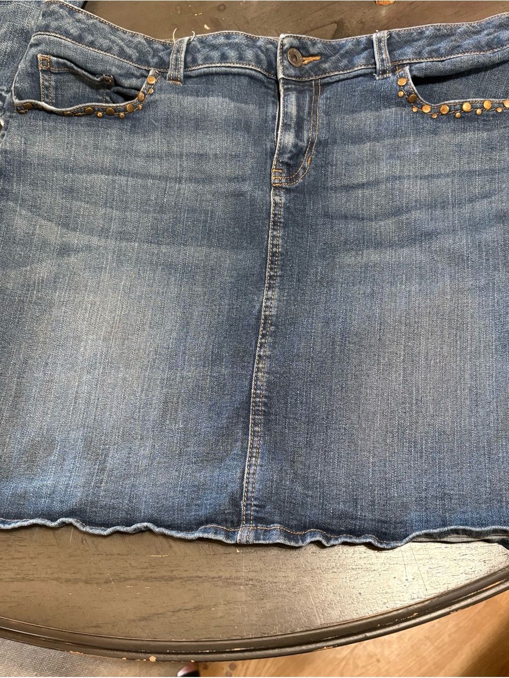 Sonoma Blue Denim Skirt with Studded Pocket Trim